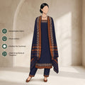 Women's Pure Cotton Salwar Material In Navy Blue With Matching Pants And Dupatta - Front View
