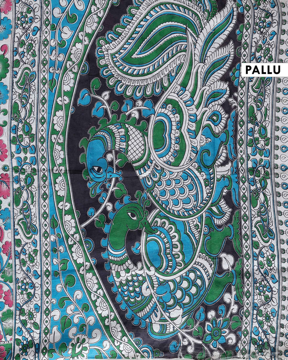 Traditional Kalamkari Print Cotton Saree with Floral Motifs - Cream