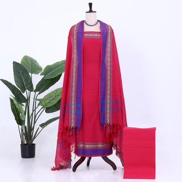 Red Cotton Unstitched Salwar Material for Women | Ethnic Summer Collection | Jeyachandran - Full View