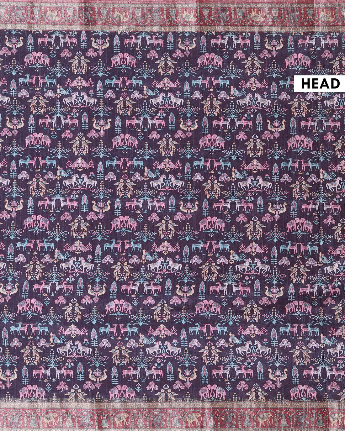 Elegant Art Silk Saree with Intricate Folk Motifs and Traditional Woven Border - Dark Purple