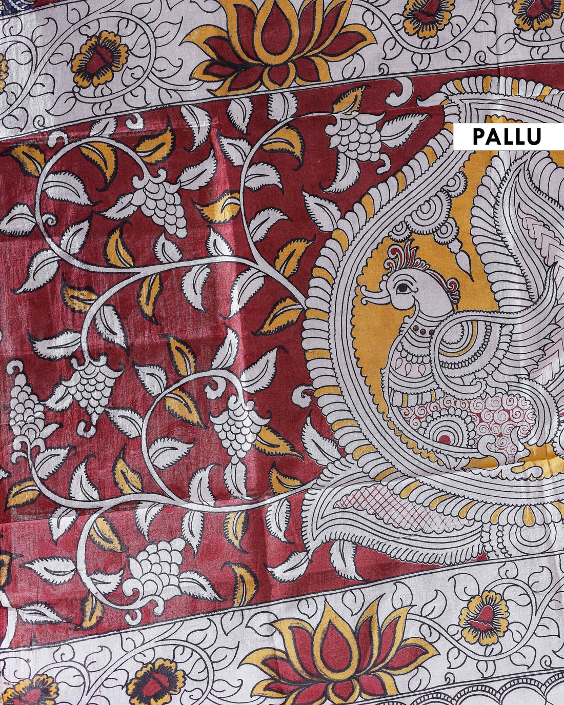 Traditional Handloom Kalamkari Cotton Saree with Intricate Floral and Avian Motifs - Brown