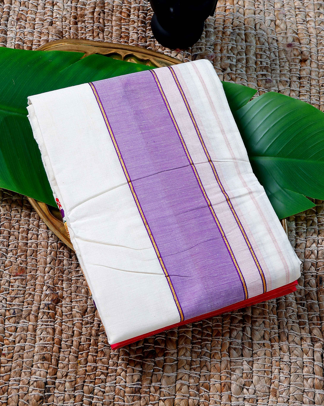 Men’s Cotton Dhoti with Multi Colour Border - White