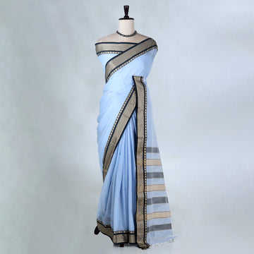 Light Blue Mangalagiri Cotton Saree for Women | Festive Summer Collection | Jeyachandran - Full View