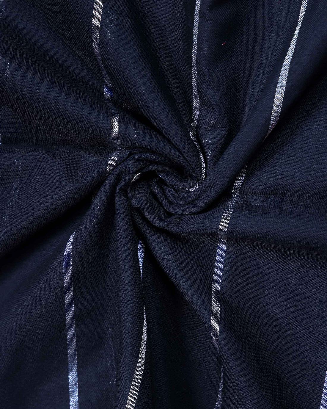 Handloom Khadi Cotton Saree with Woven Stripe Border and Contrast Printed Blouse Piece - Navy Blue