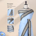 Light Blue Mangalagiri Cotton Saree With Traditional Woven Border And Striped Pallu-Front View 
