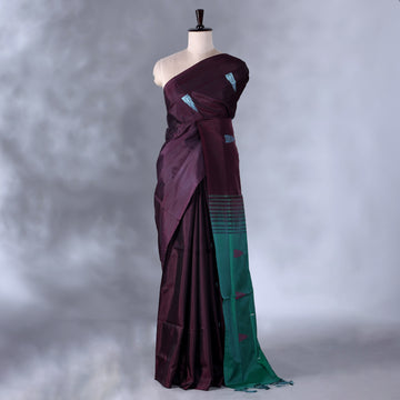 Burgundy Banana Pith Semi Silk Saree for Women | Wedding & Festive occasion | Jeyachandran - Full View