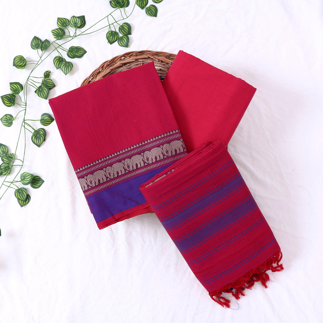 Red Cotton Unstitched Salwar Material for Women | Ethnic Summer Collection | Jeyachandran - Full View