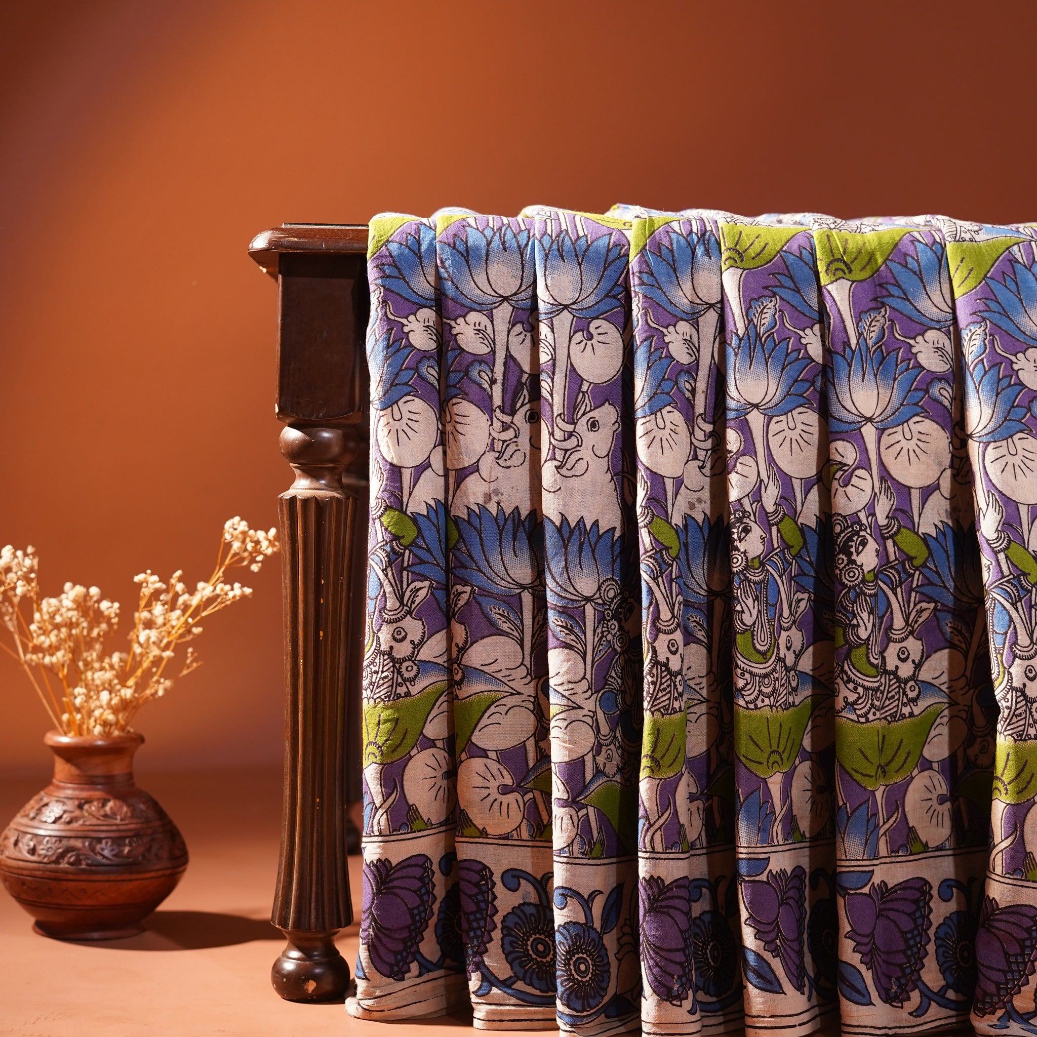 Cotton Kalamkari Printed Saree - Purple