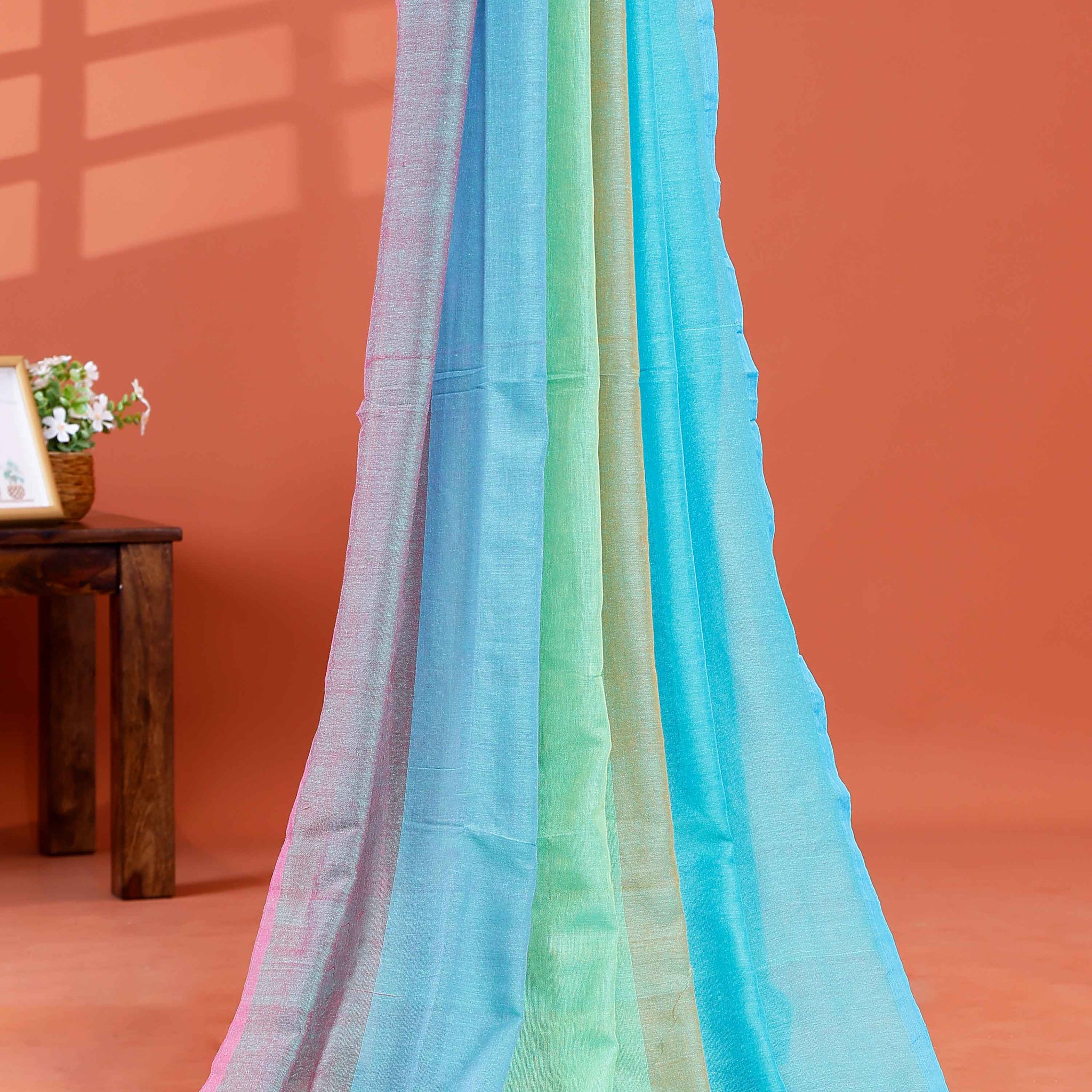 Handwoven Mul Mul Cotton Saree with Bold Striped Pattern and Tassel Detailing – Multi