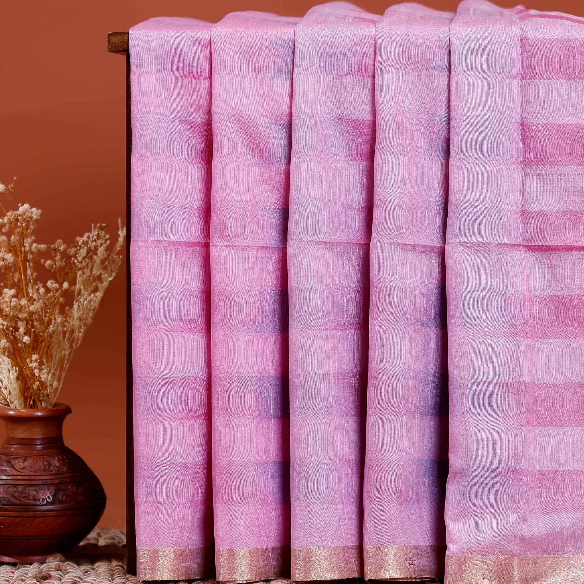 Elegant Semi Silk Saree with Elegant Zari Border and Weave Pattern - Pink
