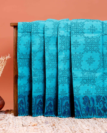Elegant Sungudi Cotton Saree with Traditional Pattern Design - Blue