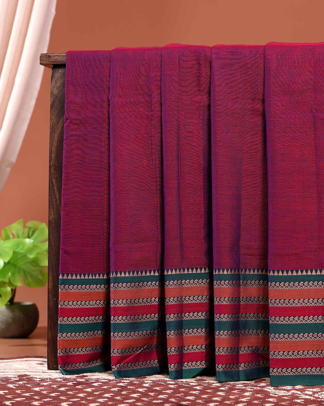 Traditional Narayanpet Cotton Saree Classic Temple Border and Striped Pallu - Purple