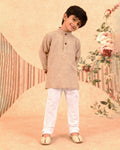 Boys Festive Kurta Set with Mandarin Collar, Beige
