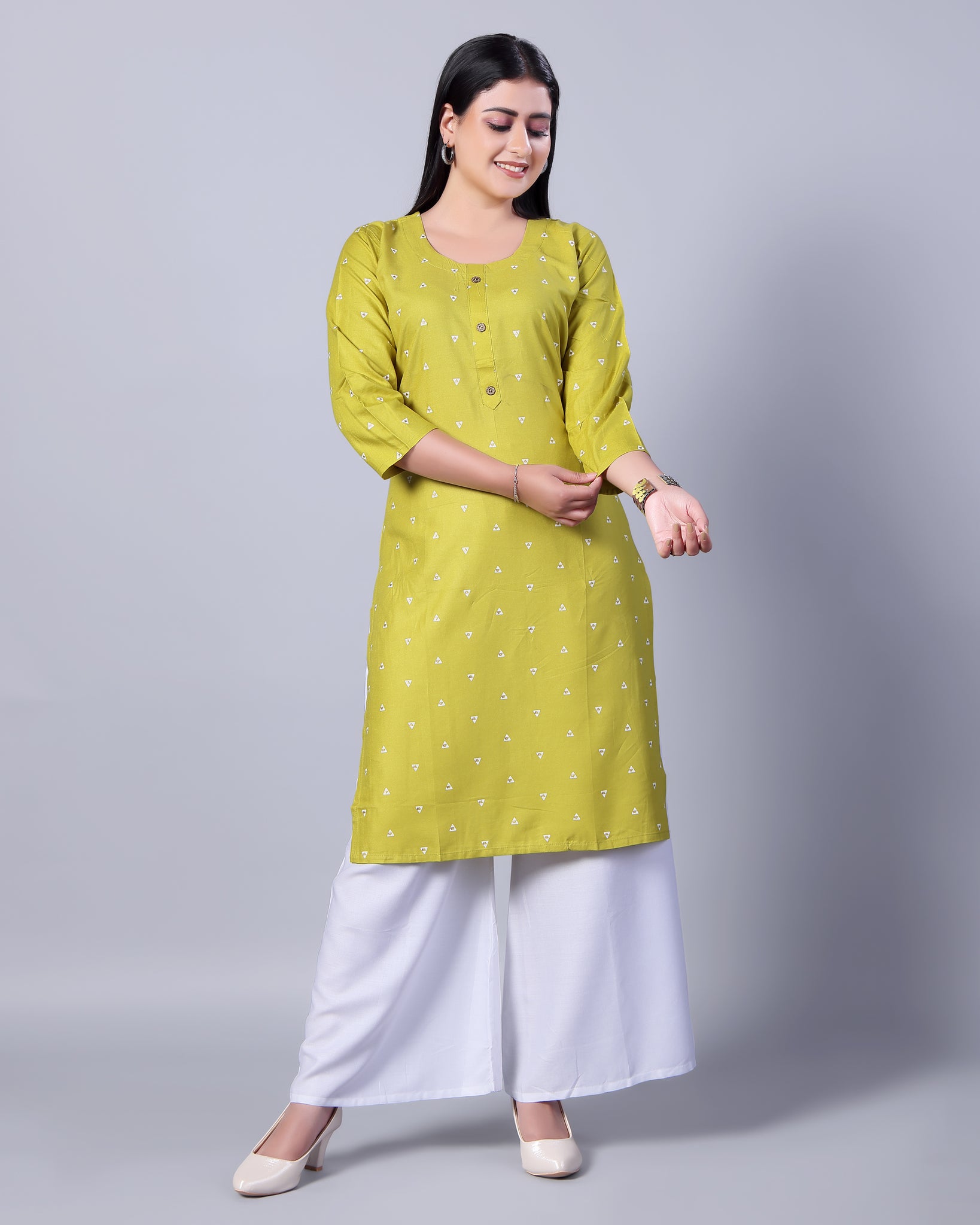 Women's Ethnic Motif Printed Kurta with Palazzo Set - Green