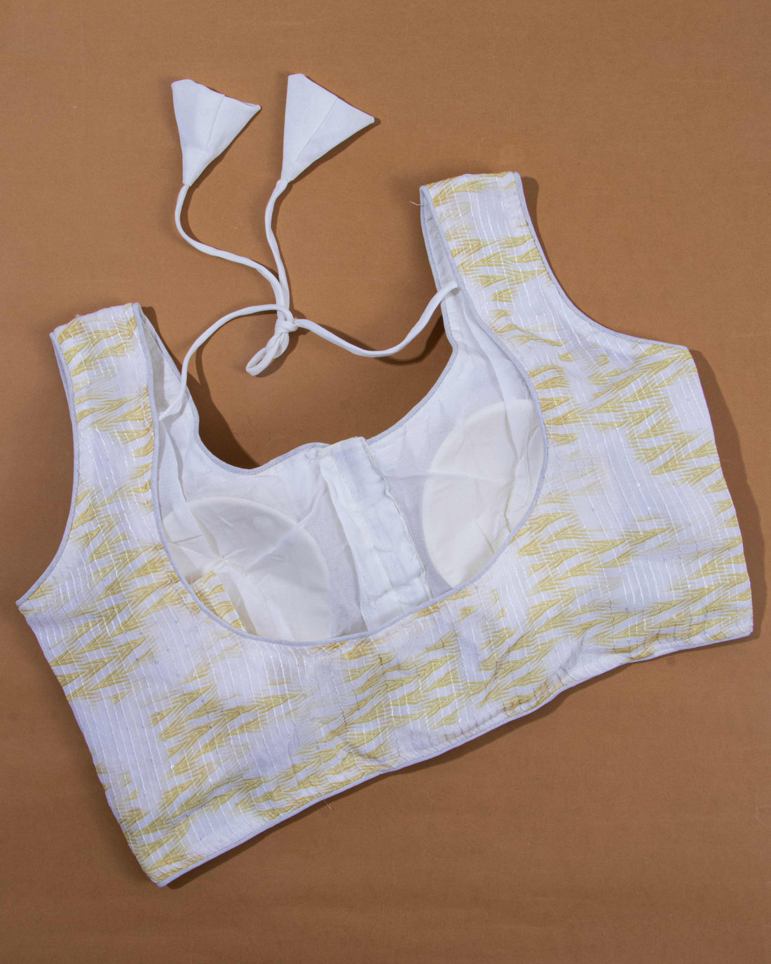 Subtle Ikat Pattern Sleeveless Readymade Blouse - White