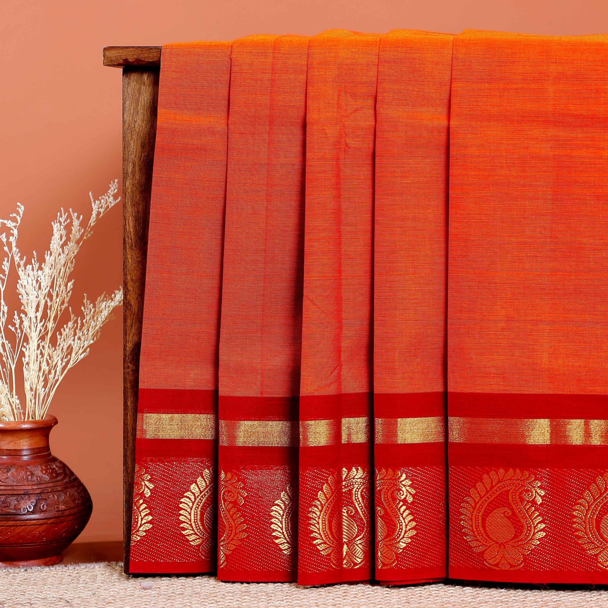Chettinad Cotton Saree with Rich Zari Border and Paisley Motifs - Mustard