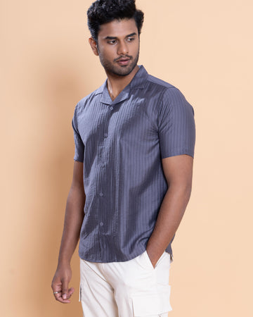 Nativebull Men Textured Half Sleeve Cotton Blend Shirt - Blue