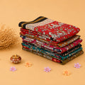 Semi Chanderi Sarees collection with Kalamkari floral and bird prints in multicolor stack folded front view