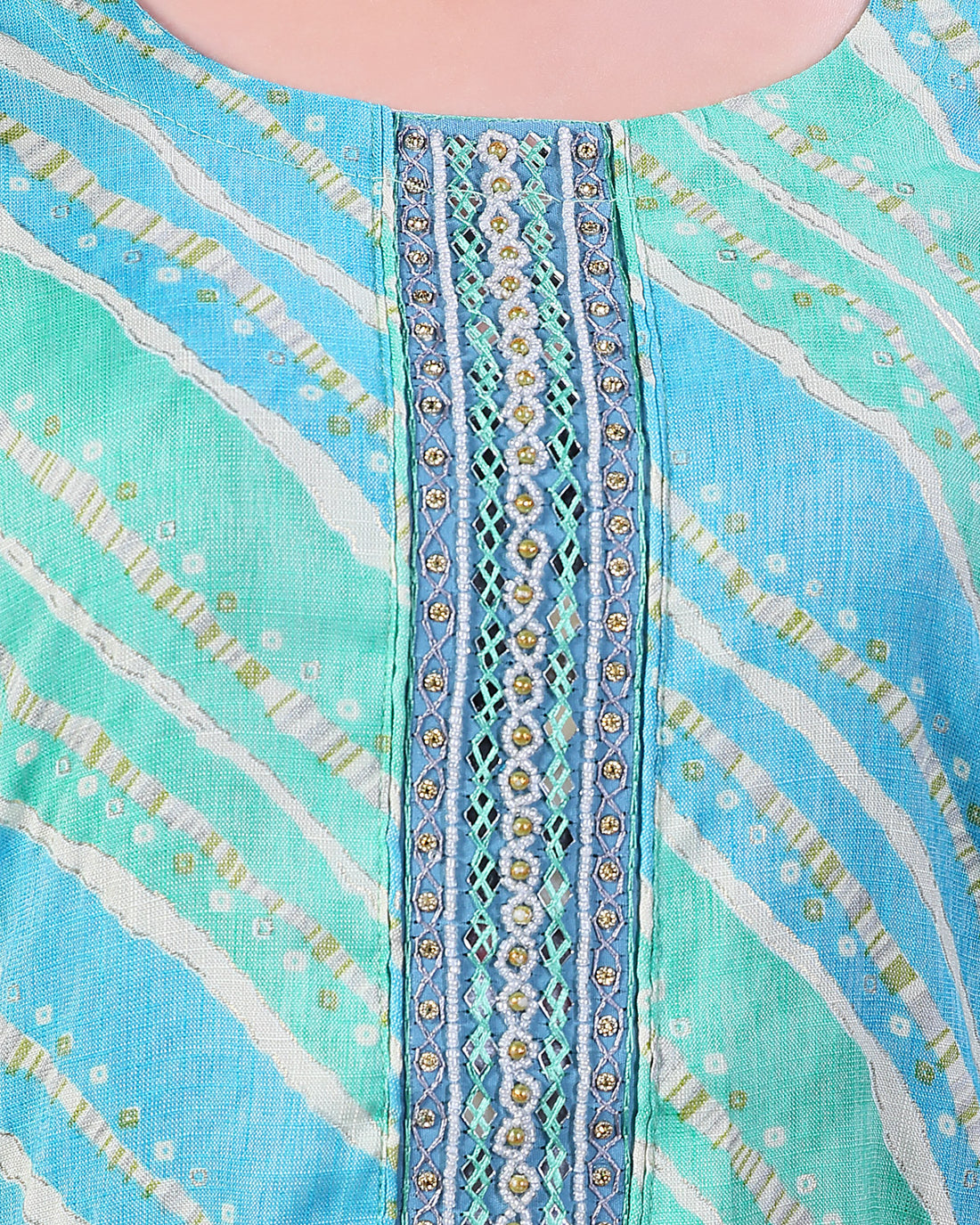 Women's Striped Kurta with Printed Palazzo - Green