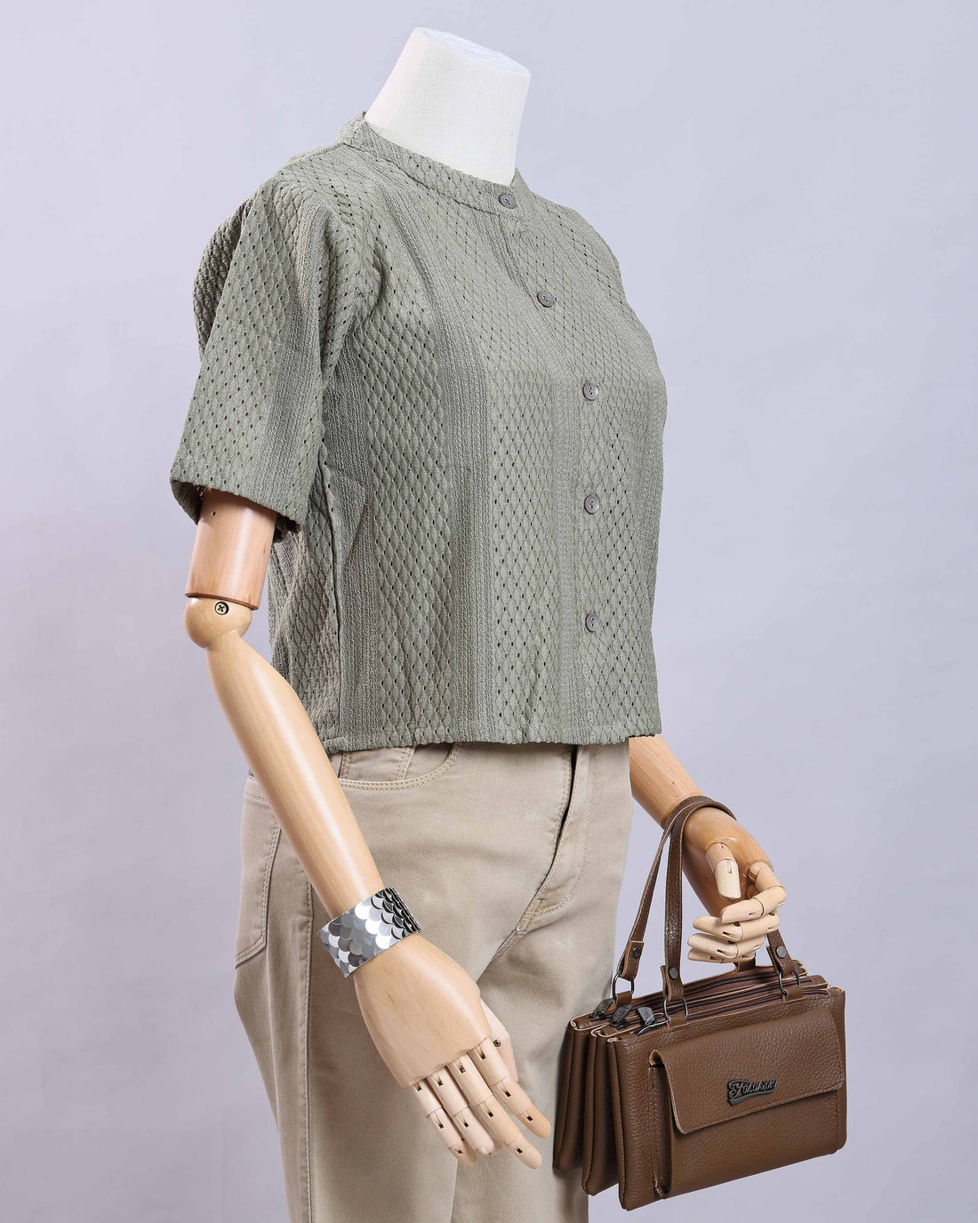 Women Light Olive Green Western Top