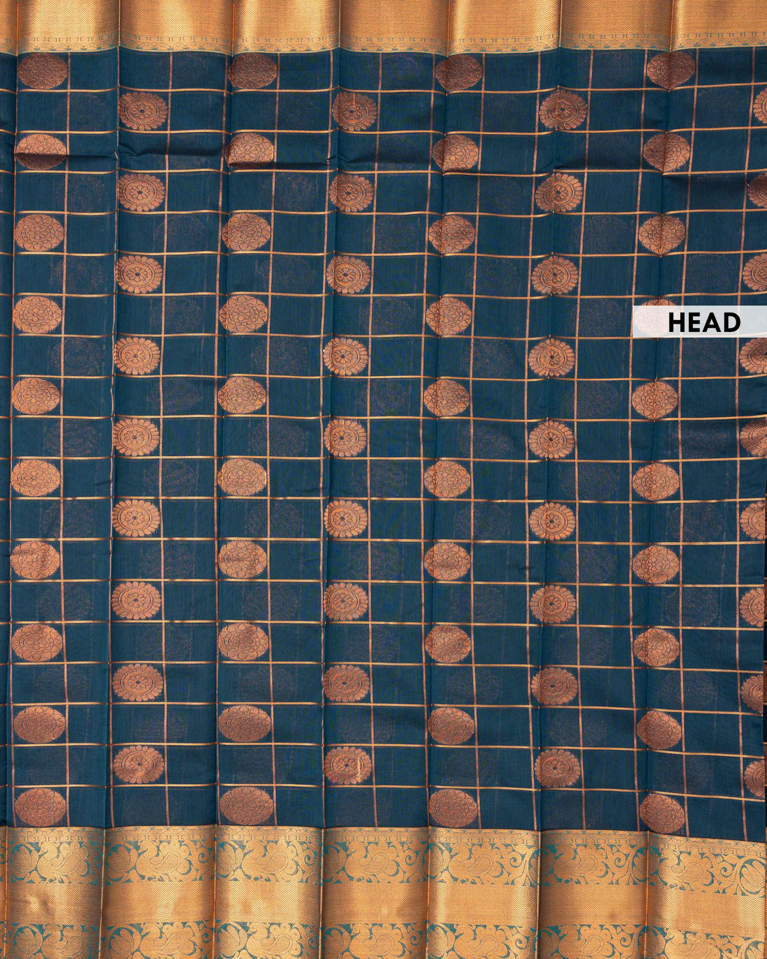 Elampillai Silk Cotton Saree with Traditional Checks and Zari Border - Teal