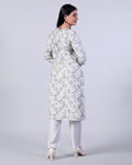 Women's Elegant Floral Print Straight Kurta with Palazzo Set, Off White