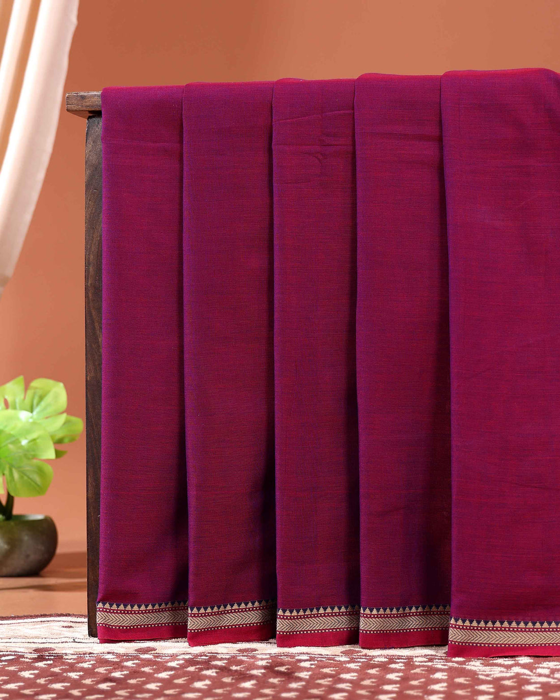 Traditional Authentic Narayanpet Cotton Handloom Saree with Traditional Temple Border & Fine Woven - Magenta