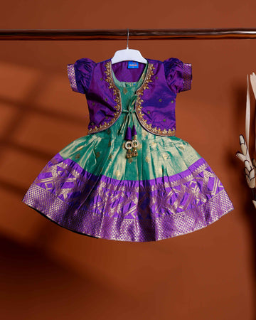 Traditional Kids Readymade Pattu Pavadai with Embellished Jacket - Purple