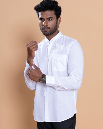 Nativebull Men Solid Full Sleeve Linen Blend Shirt - White