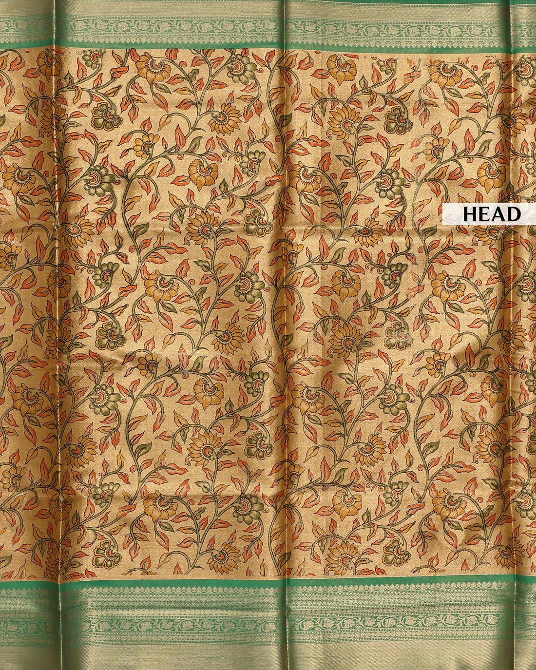 Ethnic Floral Printed Tissue Saree - Gold