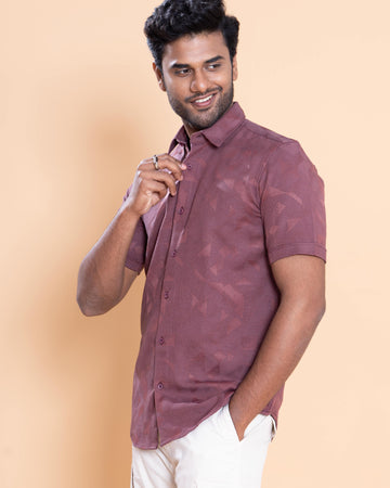 Nativebull Men Solid Half Sleeve Cotton Shirt - Maroon