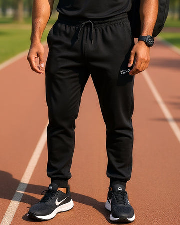 Men’s Jogger-Style Track Pant with Ribbed Cuffs and Adjustable Drawstring - Black
