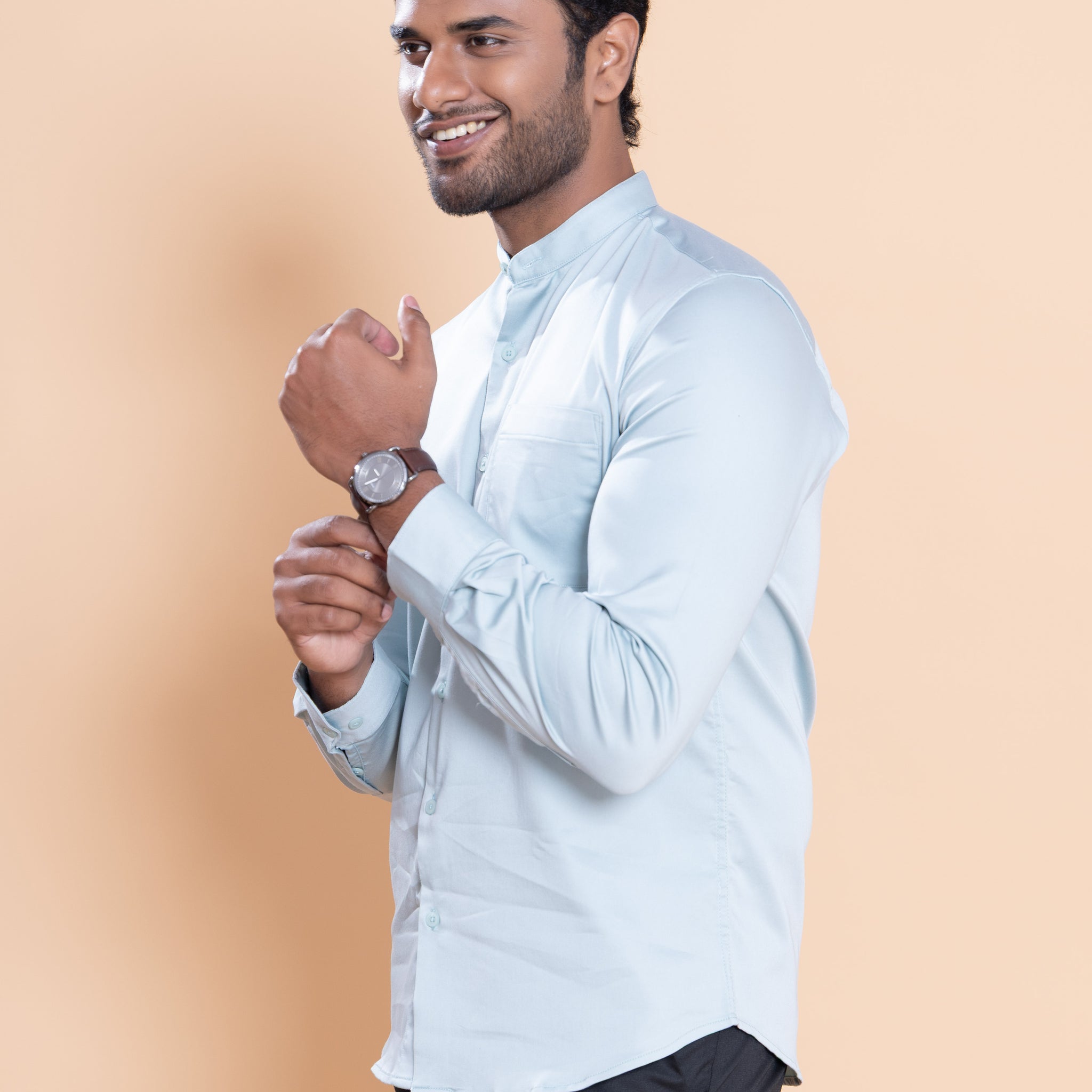 Nativebull Men Solid Full Sleeve Cotton Blend Shirt - Pastel Green
