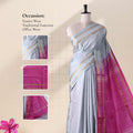 Banana Pith Saree in Light Grey with Pink Pallu and Intricate Gold Zari Border