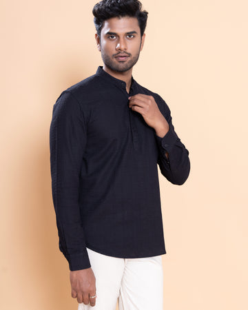 Nativebull Men Textured Full Sleeve Cotton Shirt - Black