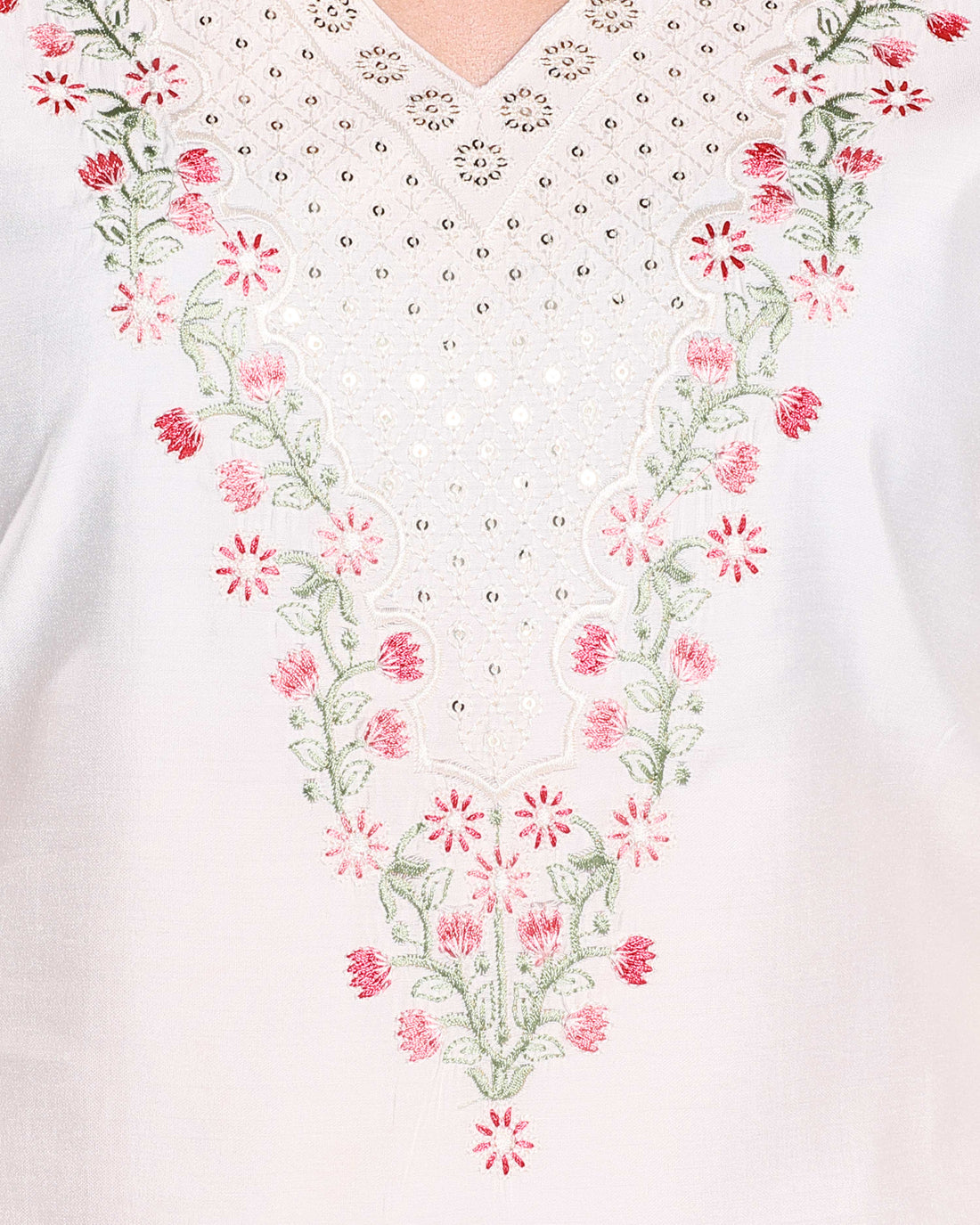 Elegant Women's Embroidered Silk Blend Kurta Palazzo Set - White