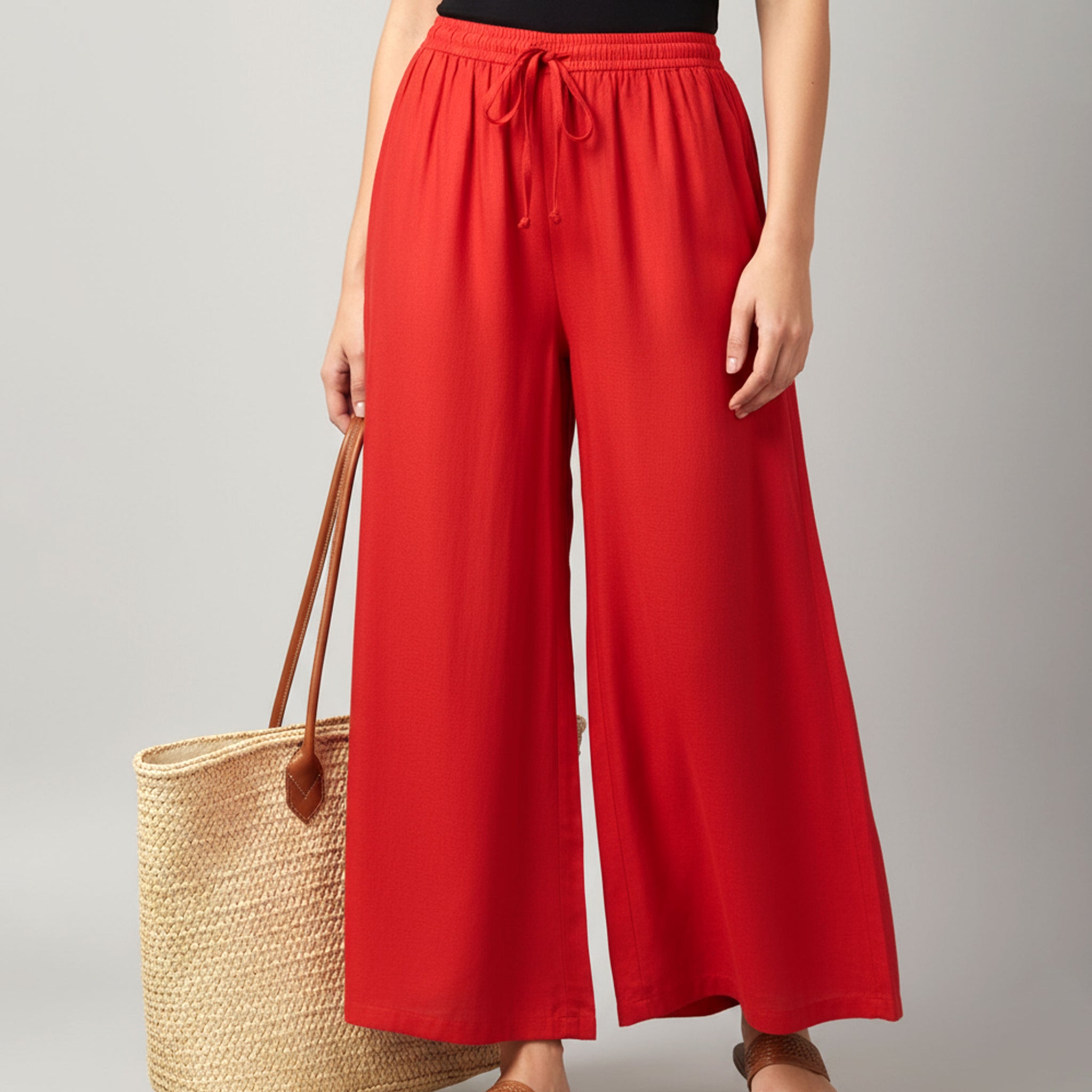 Elegant High-Waist Flared Palazzo Pant - Red