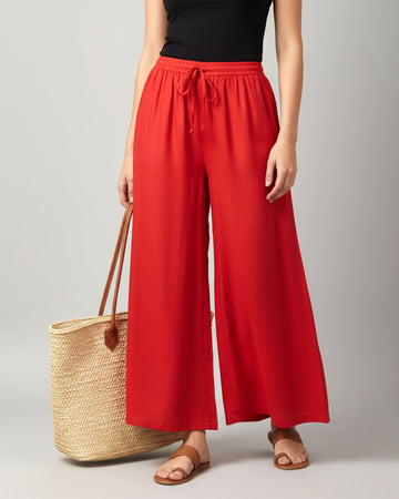 Elegant High-Waist Flared Palazzo Pant - Red
