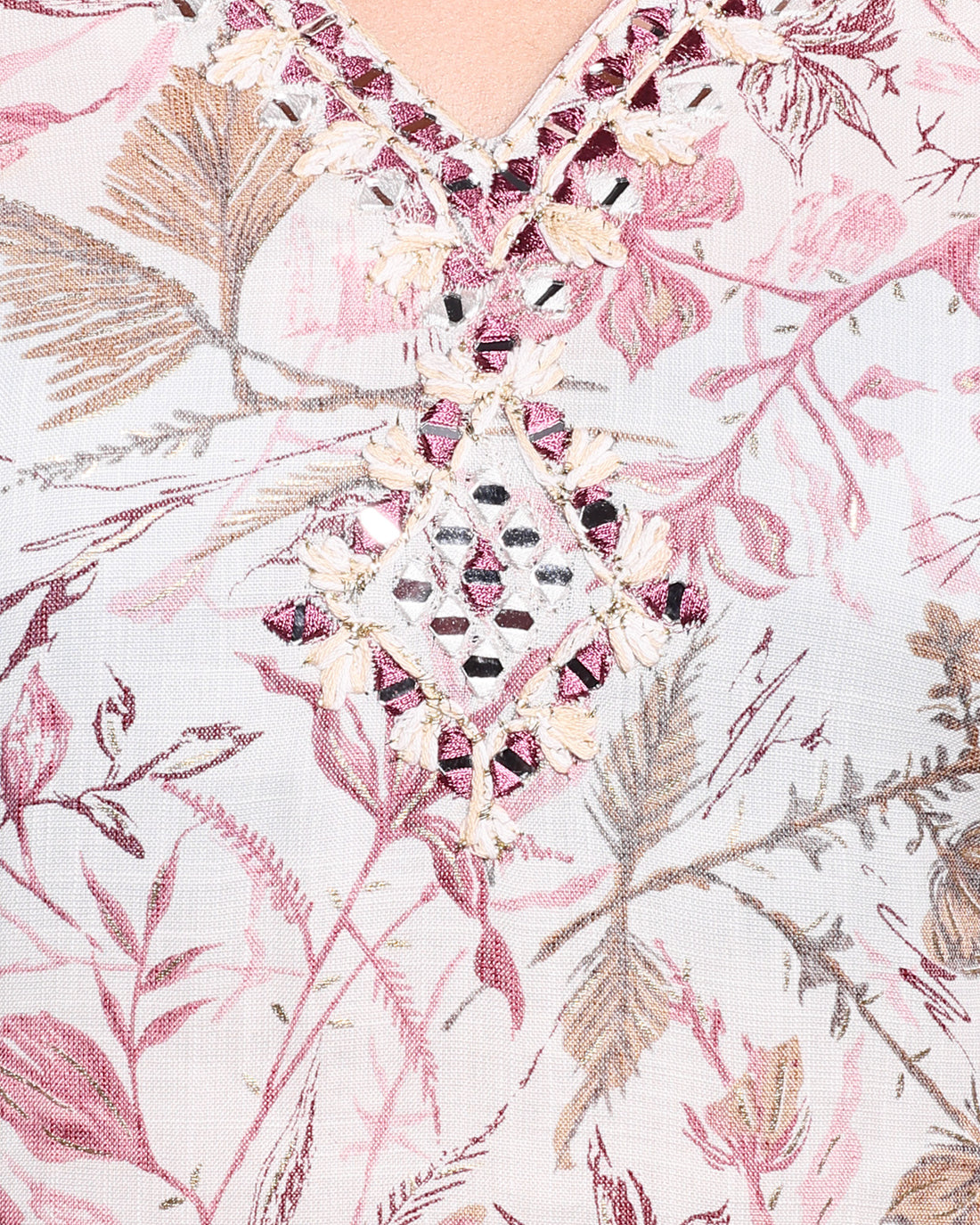 Elegant Women's Floral Print Kurta and Palazzo Set with V-Neck - White