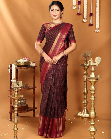 Kanchi Cotton Saree for Women | Festive Wear & Traditional Collection | Jeyachandran - Dark Maroon