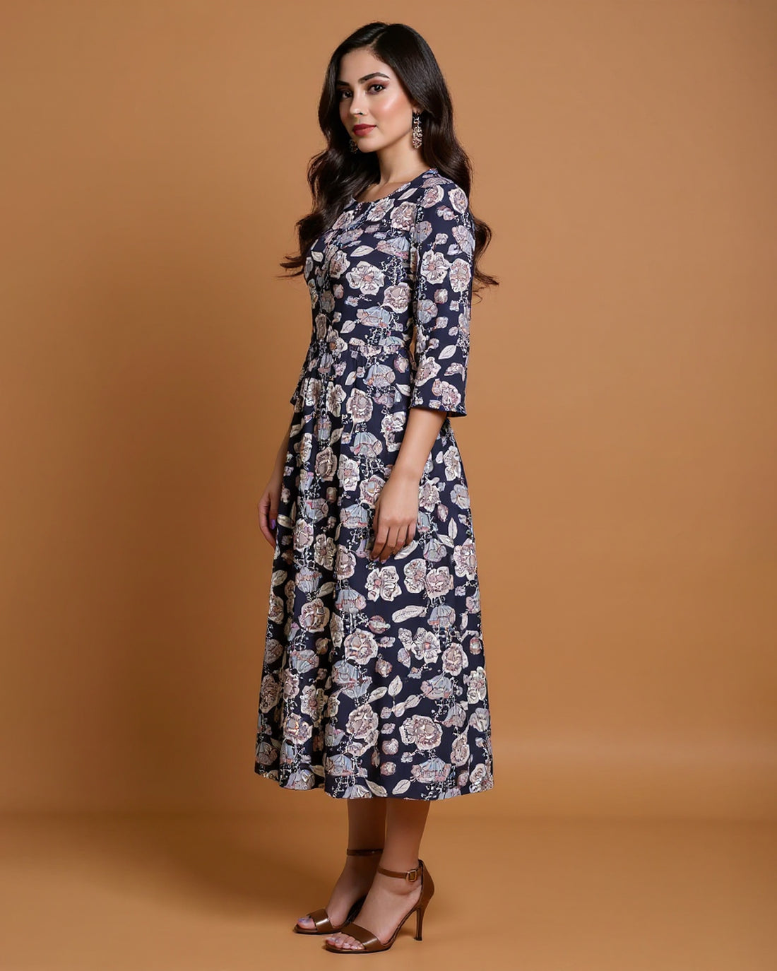 Maternity Wear  - Elegant Black Floral Print Button-Down Women's Feeding Top