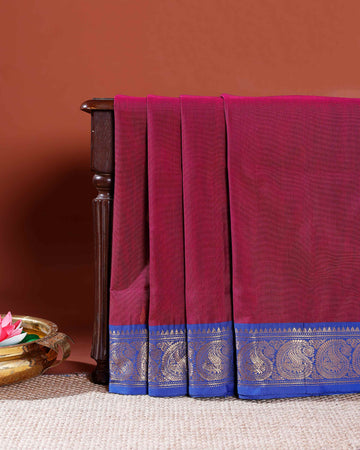 Handloom Chettinad Cotton Saree with Contrasting Zari Border and Traditional Motifs  - Maroon