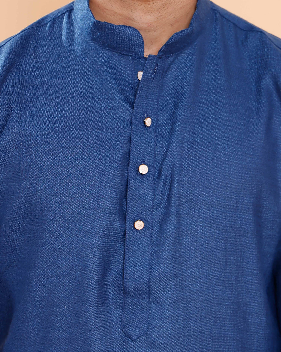 Elegant Men's Solid Mandarin Collar Kurta with Full Sleeves - Blue