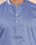Elegant Men's Woven Design Kurta with Mandarin Collar and Full Sleeves, Purple