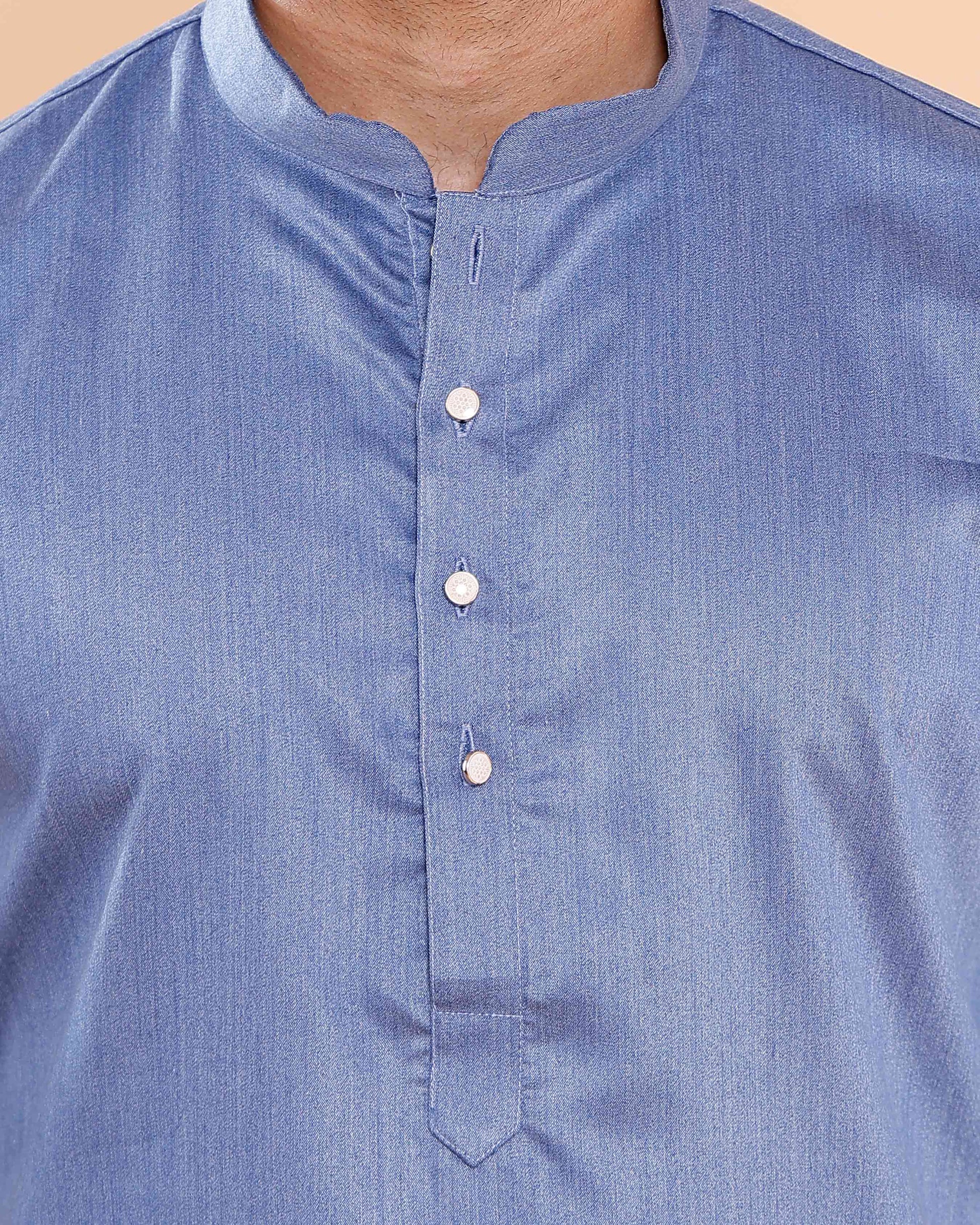 Elegant Men's Woven Design Kurta with Mandarin Collar and Full Sleeves, Purple