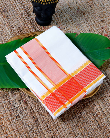 Men’s Cotton Dhoti with Orange Border - White