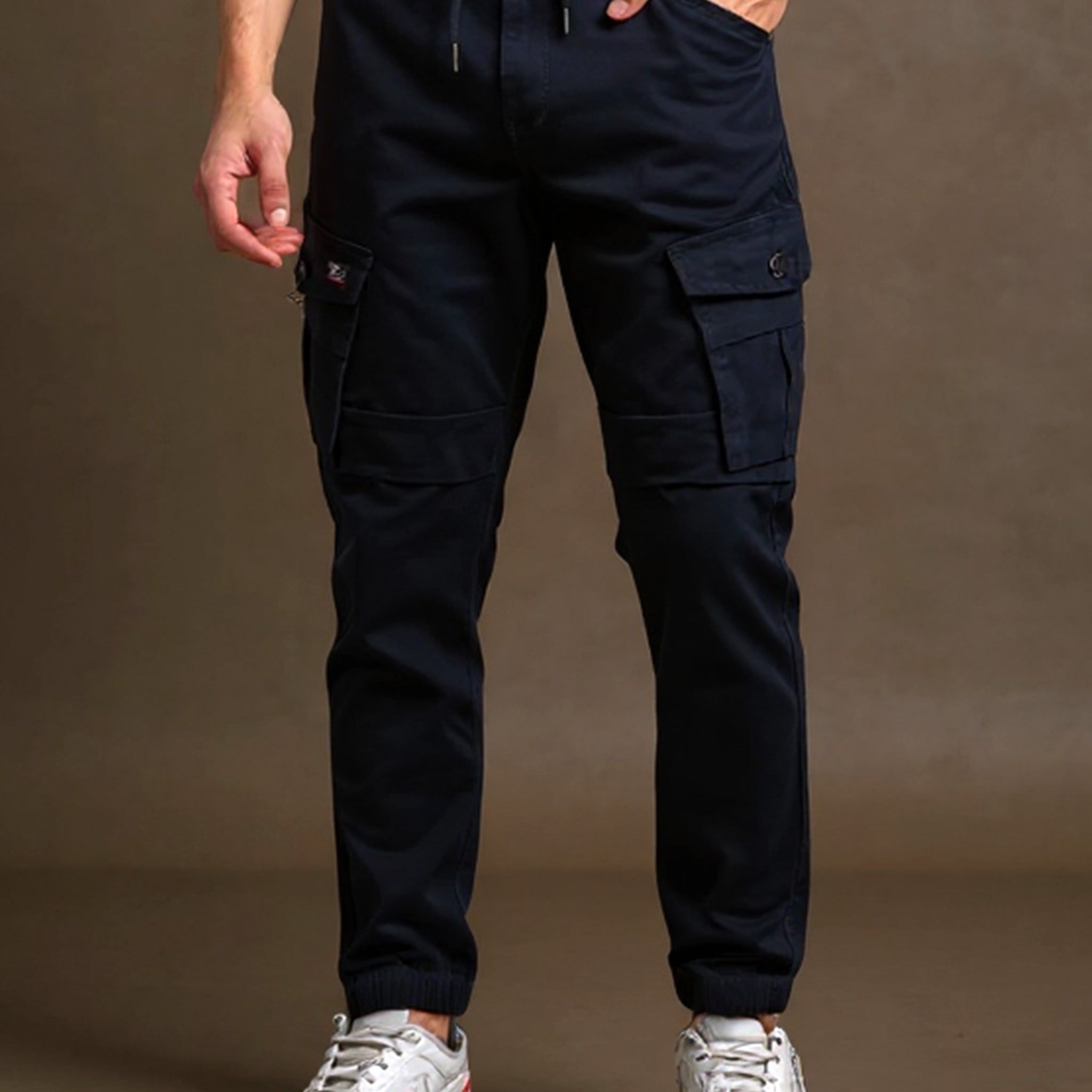 Men’s Tapered Fit Cargo Pant with Drawstring Waist and Multiple Utility Pockets  - Navy Blue
