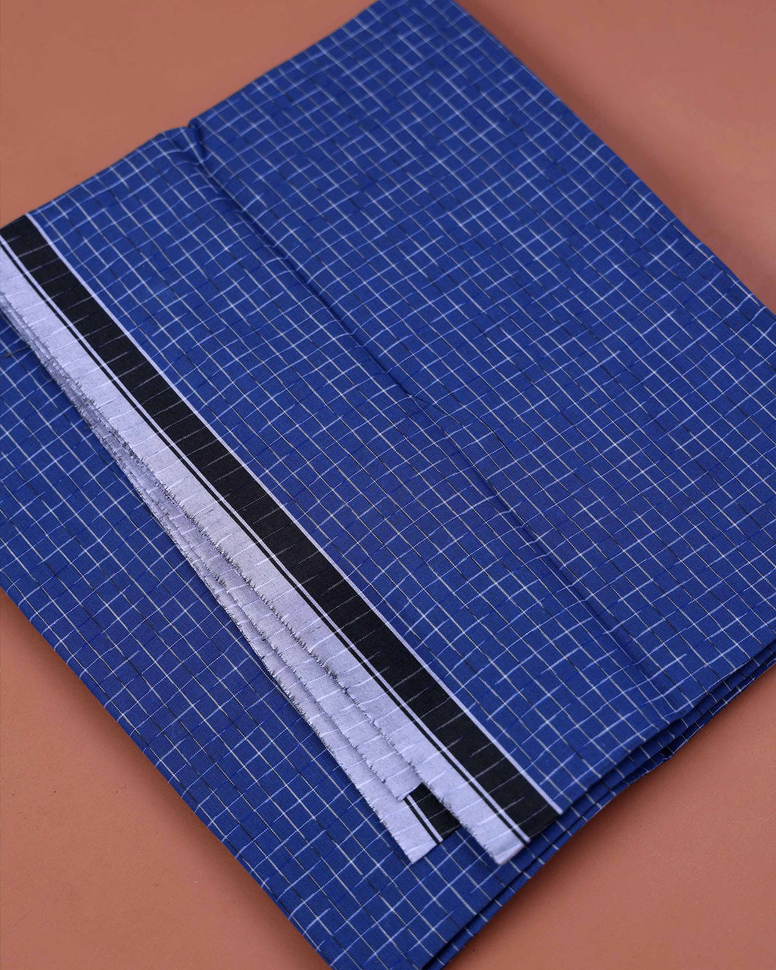 Nandu Brand Men's Premium Cotton Checked 2.20 Meter Stitched Lungi - Blue