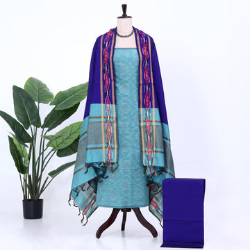 Aqua Blue Cotton Unstitched Salwar Material for Women | Ethnic Summer Collection | Jeyachandran - Full View