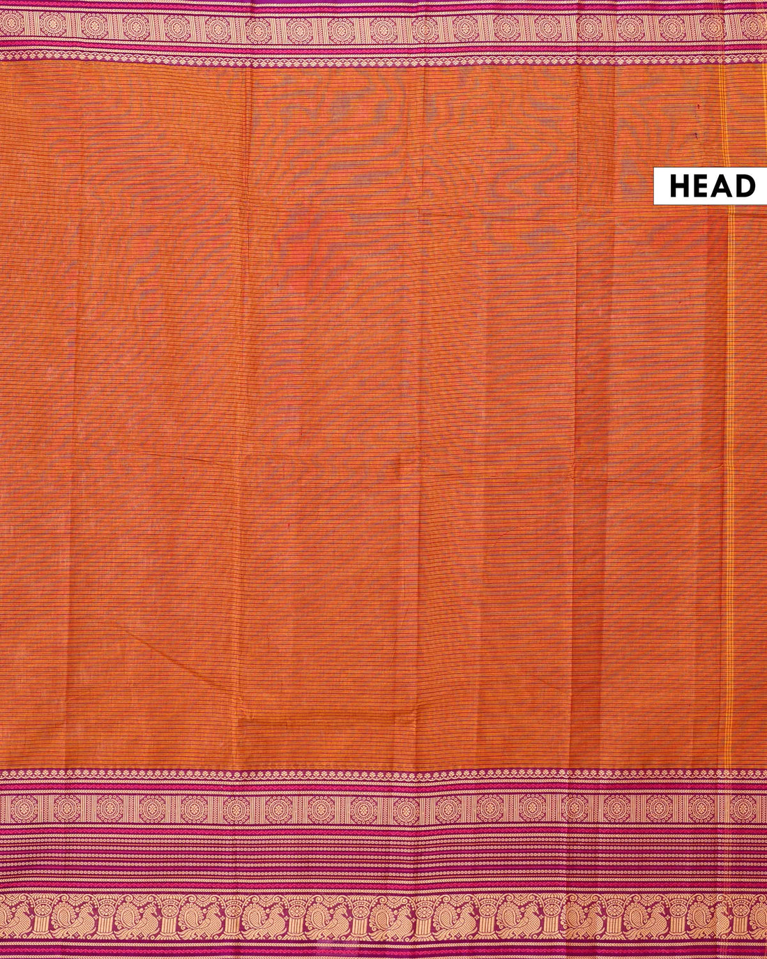Elegant Handloom Chettinad Cotton Saree with Plain Body and Thread Woven Border - Orange